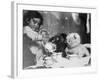 Little Girl Hosts a Tea Party, Three Bears and a Doll Attend-null-Framed Photographic Print