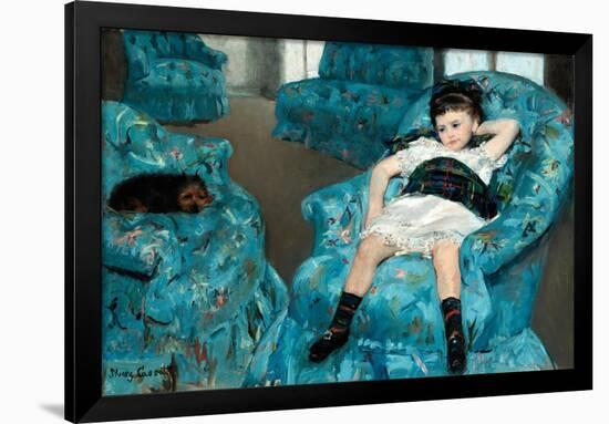Little Girl in a Blue Armchair. Dated: 1878. Dimensions: overall: 89.5 x 129.8 cm (35 1/4 x 51 1...-Mary Cassatt-Framed Poster