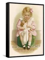 Little Girl in a Pink Dress with a Pink Ribbon in Her Hair Dresses Her Doll-Ida Waugh-Framed Stretched Canvas