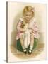 Little Girl in a Pink Dress with a Pink Ribbon in Her Hair Dresses Her Doll-Ida Waugh-Stretched Canvas