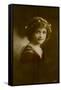 Little Girl in Dark Dress with Flowers in Her Hair-null-Framed Stretched Canvas