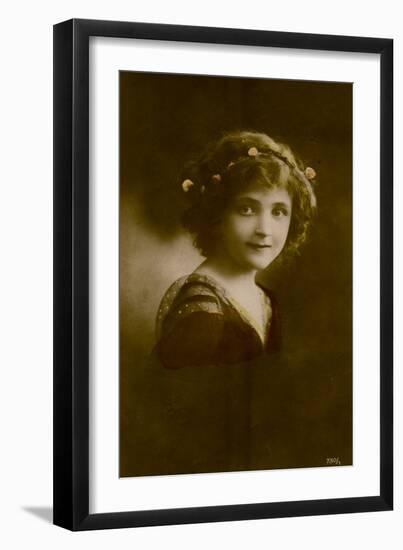 Little Girl in Dark Dress with Flowers in Her Hair-null-Framed Photographic Print