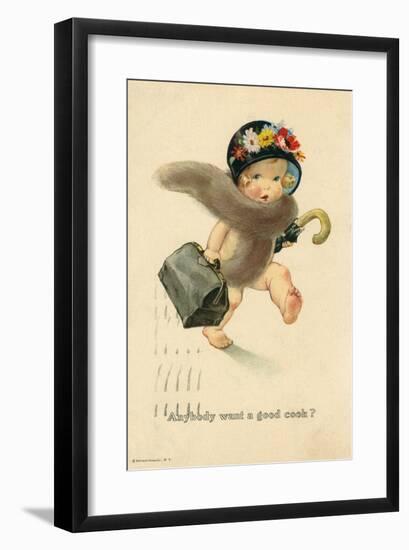 Little Girl in Flowered Hat and Grey Fur-null-Framed Art Print