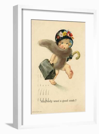 Little Girl in Flowered Hat and Grey Fur-null-Framed Art Print