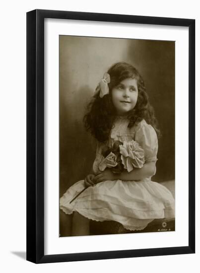 Little Girl in Frilly White Dress with Roses 1915-null-Framed Photographic Print