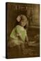 Little Girl in Green Dress on Birthday Postcard-null-Stretched Canvas