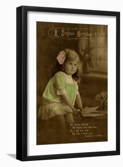 Little Girl in Green Dress on Birthday Postcard-null-Framed Photographic Print