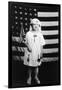 Little Girl in Nurses Outfit Holding US Flag-Lantern Press-Framed Art Print