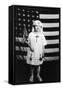 Little Girl in Nurses Outfit Holding US Flag-Lantern Press-Framed Stretched Canvas