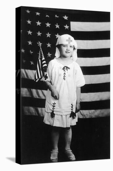 Little Girl in Nurses Outfit Holding US Flag-Lantern Press-Stretched Canvas