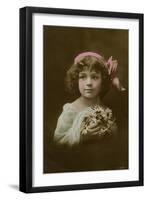 Little Girl in Pink, Blue and White with Flowers-null-Framed Photographic Print