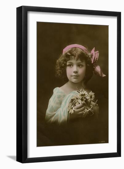 Little Girl in Pink, Blue and White with Flowers-null-Framed Photographic Print