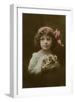 Little Girl in Pink, Blue and White with Flowers-null-Framed Photographic Print