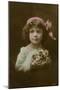 Little Girl in Pink, Blue and White with Flowers-null-Mounted Photographic Print