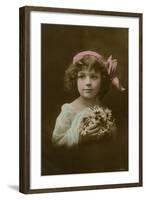 Little Girl in Pink, Blue and White with Flowers-null-Framed Photographic Print