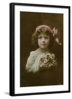 Little Girl in Pink, Blue and White with Flowers-null-Framed Photographic Print