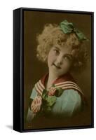 Little Girl in Sailor Suit, with Flowers-null-Framed Stretched Canvas