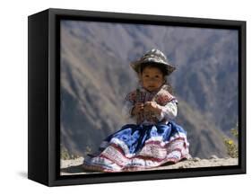 Little Girl in Traditional Dress, Colca Canyon, Peru, South America-Jane Sweeney-Framed Stretched Canvas