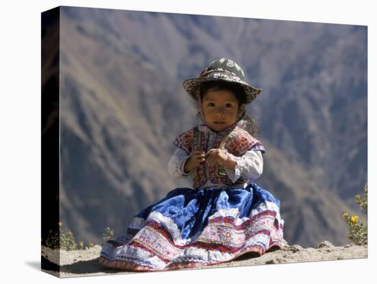 Little Girl in Traditional Dress, Colca Canyon, Peru, South America-Jane Sweeney-Stretched Canvas