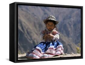 Little Girl in Traditional Dress, Colca Canyon, Peru, South America-Jane Sweeney-Framed Stretched Canvas