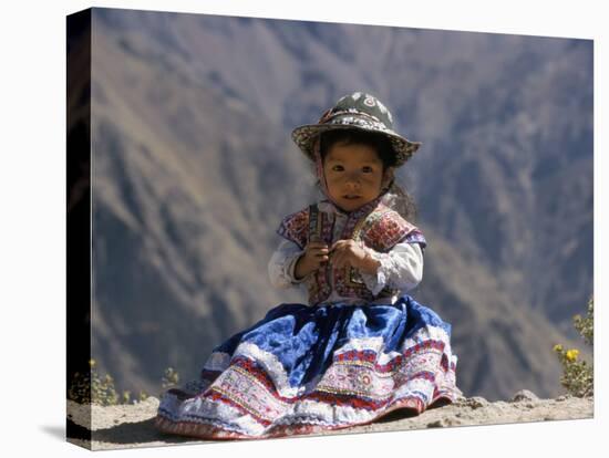 Little Girl in Traditional Dress, Colca Canyon, Peru, South America-Jane Sweeney-Stretched Canvas