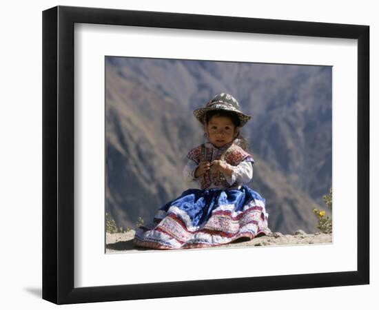 Little Girl in Traditional Dress, Colca Canyon, Peru, South America-Jane Sweeney-Framed Photographic Print