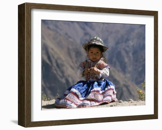 Little Girl in Traditional Dress, Colca Canyon, Peru, South America-Jane Sweeney-Framed Photographic Print