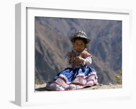 Little Girl in Traditional Dress, Colca Canyon, Peru, South America-Jane Sweeney-Framed Photographic Print