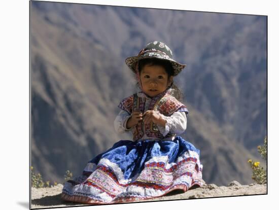 Little Girl in Traditional Dress, Colca Canyon, Peru, South America-Jane Sweeney-Mounted Photographic Print