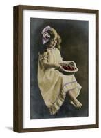 Little Girl in Yellow Dress with Basket of Fruit-null-Framed Photographic Print