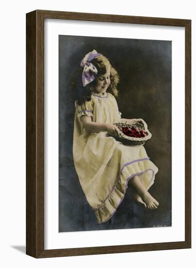 Little Girl in Yellow Dress with Basket of Fruit-null-Framed Photographic Print