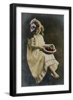 Little Girl in Yellow Dress with Basket of Fruit-null-Framed Photographic Print