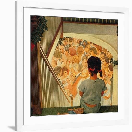 Little Girl Looking Downstairs at Christmas Party-Norman Rockwell-Framed Giclee Print