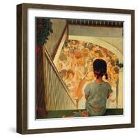 Little Girl Looking Downstairs at Christmas Party-Norman Rockwell-Framed Giclee Print