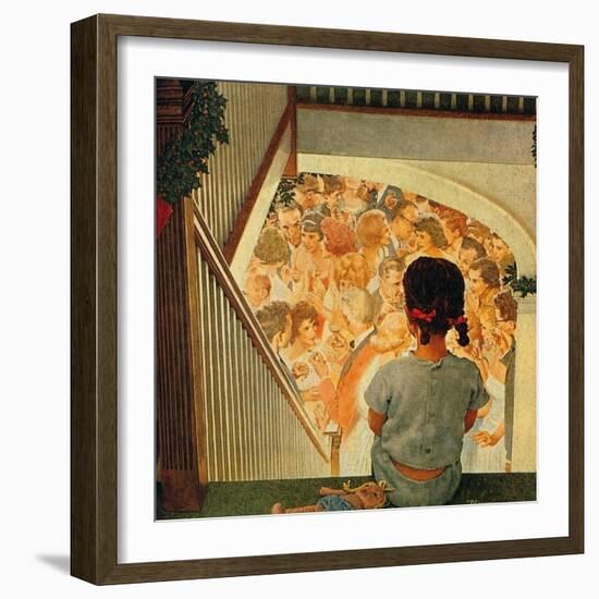 Little Girl Looking Downstairs at Christmas Party-Norman Rockwell-Framed Giclee Print