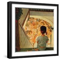 Little Girl Looking Downstairs at Christmas Party-Norman Rockwell-Framed Giclee Print