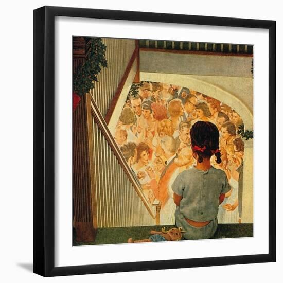 Little Girl Looking Downstairs at Christmas Party-Norman Rockwell-Framed Giclee Print