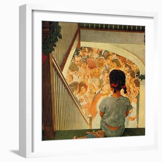 Little Girl Looking Downstairs at Christmas Party-Norman Rockwell-Framed Giclee Print