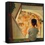 Little Girl Looking Downstairs at Christmas Party-Norman Rockwell-Framed Stretched Canvas