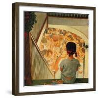 Little Girl Looking Downstairs at Christmas Party-Norman Rockwell-Framed Giclee Print