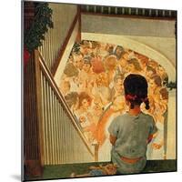 Little Girl Looking Downstairs at Christmas Party-Norman Rockwell-Mounted Giclee Print