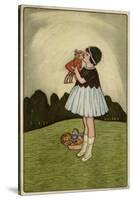 Little Girl on a Hillside with Her Doll-null-Stretched Canvas