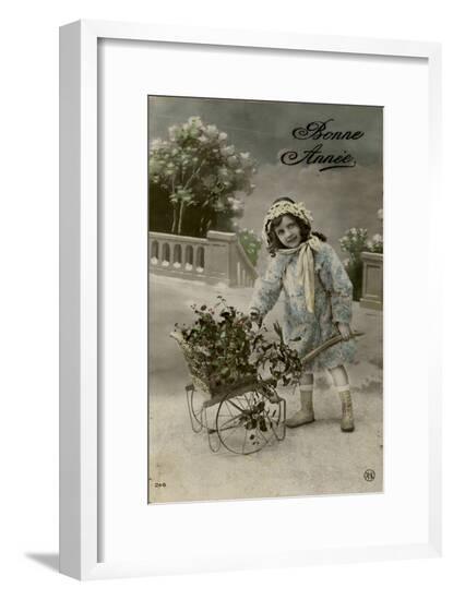 Little Girl on a New Year's Postcard--Framed Art Print