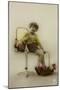 Little Girl on a Postcard with Baskets of Flowers-null-Mounted Photographic Print