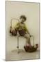 Little Girl on a Postcard with Baskets of Flowers-null-Mounted Photographic Print