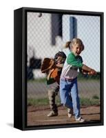 Little Girl Playing Softball-Bob Winsett-Framed Stretched Canvas