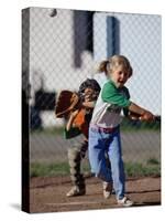 Little Girl Playing Softball-Bob Winsett-Stretched Canvas