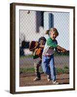 Little Girl Playing Softball-Bob Winsett-Framed Premium Photographic Print