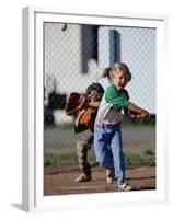 Little Girl Playing Softball-Bob Winsett-Framed Premium Photographic Print