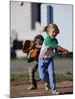 Little Girl Playing Softball-Bob Winsett-Mounted Premium Photographic Print